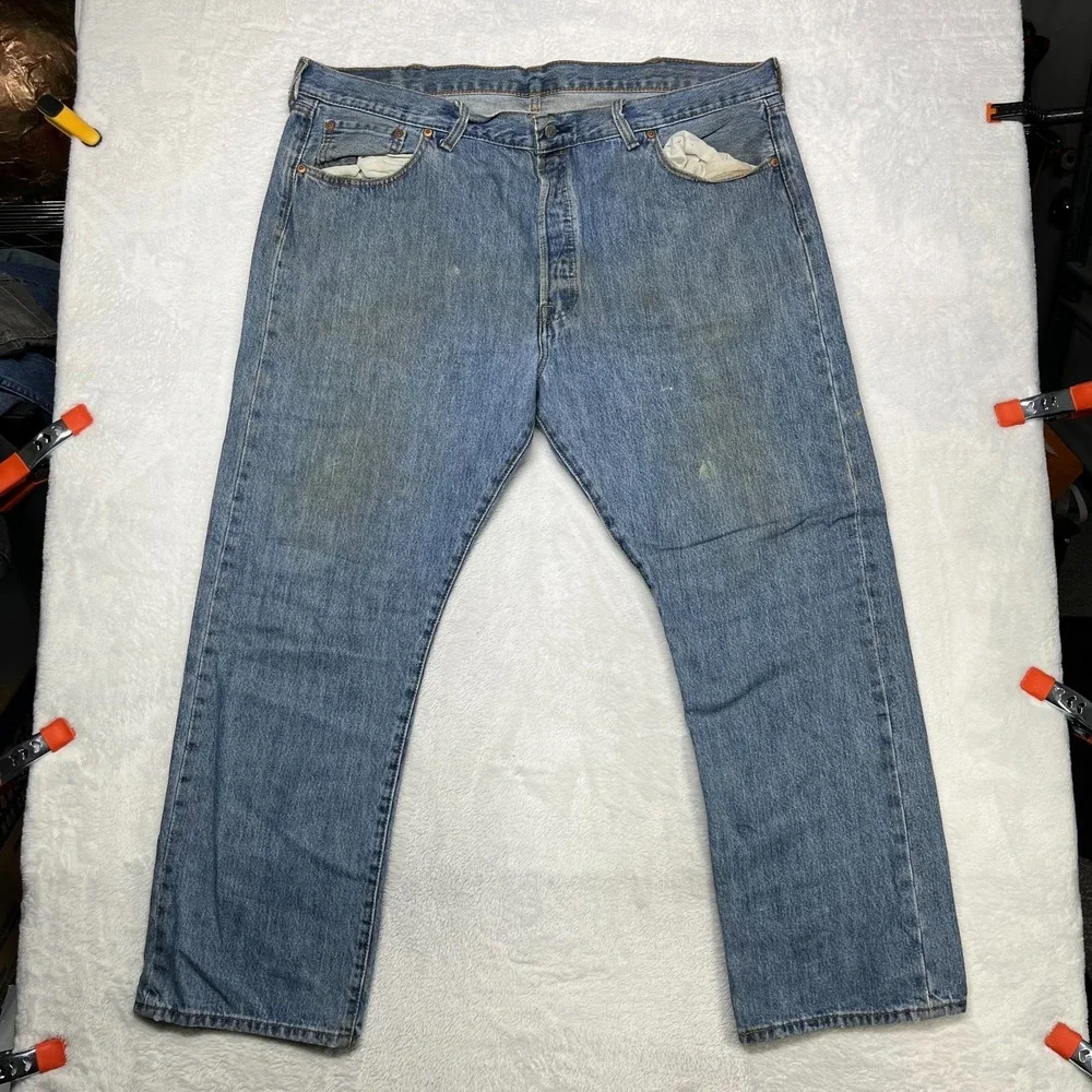 Levi's 501 Jeans Blue Denim‎ Mid Rise Classic Straight Button Fly 43X29 - Flaws